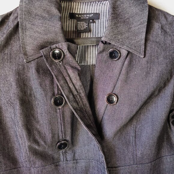 Sandro Sportswear Dark Chambray Jacket Blazer Double Breasted Size Large - Picture 2 of 8
